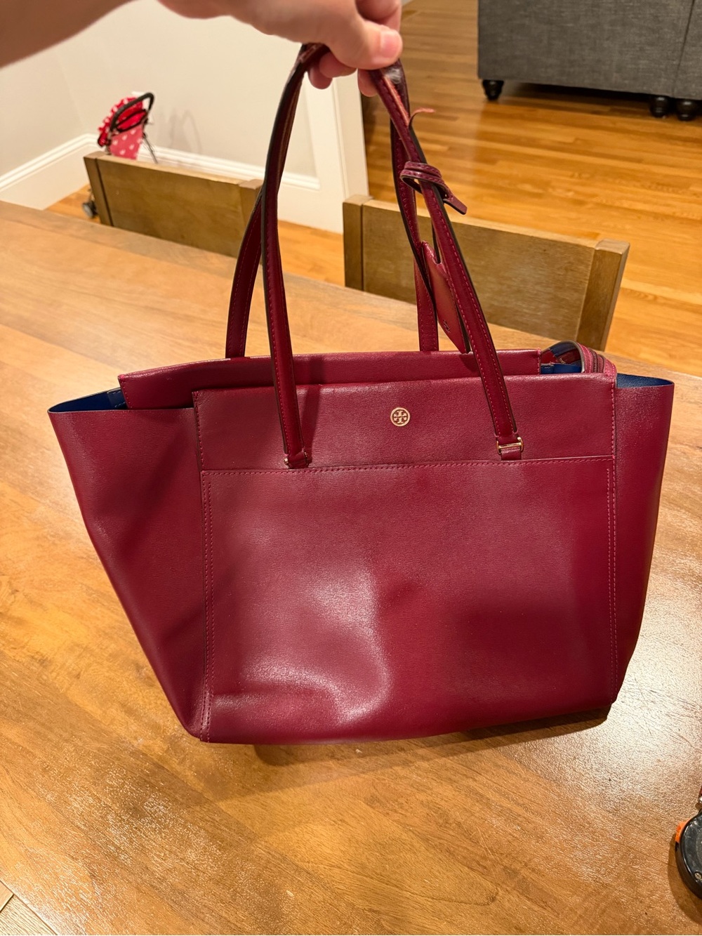 Tory Burch Wine Red Leather Tote with Double Handles